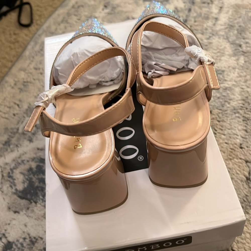 Bamboo Starlike Pump Heel Slingback 10 Nude Sparkle NEW - Picture 3 of 6